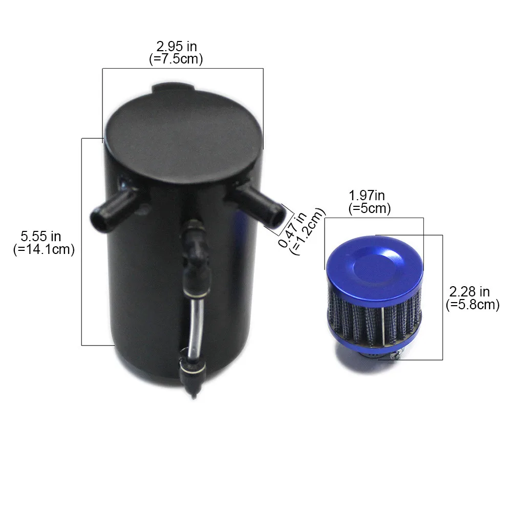 Car Styling Universal Oil Catch Tank With Air Filtration Reservoir Engine Fuel Seperator Can Aluminum 500ml 2*12MM