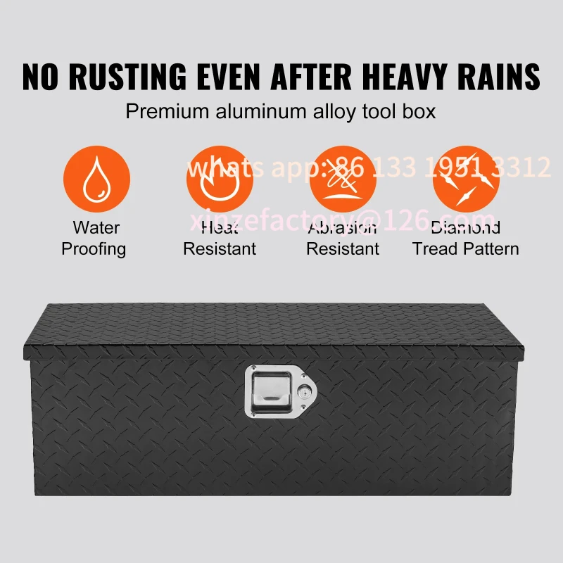 صندوق أدوات سرير شاحنة من الألومنيوم عالي التحمل قابل للتخصيص، صندوق أدوات لوحة الماس مع مقبض جانبي ومفاتيح قفل #2