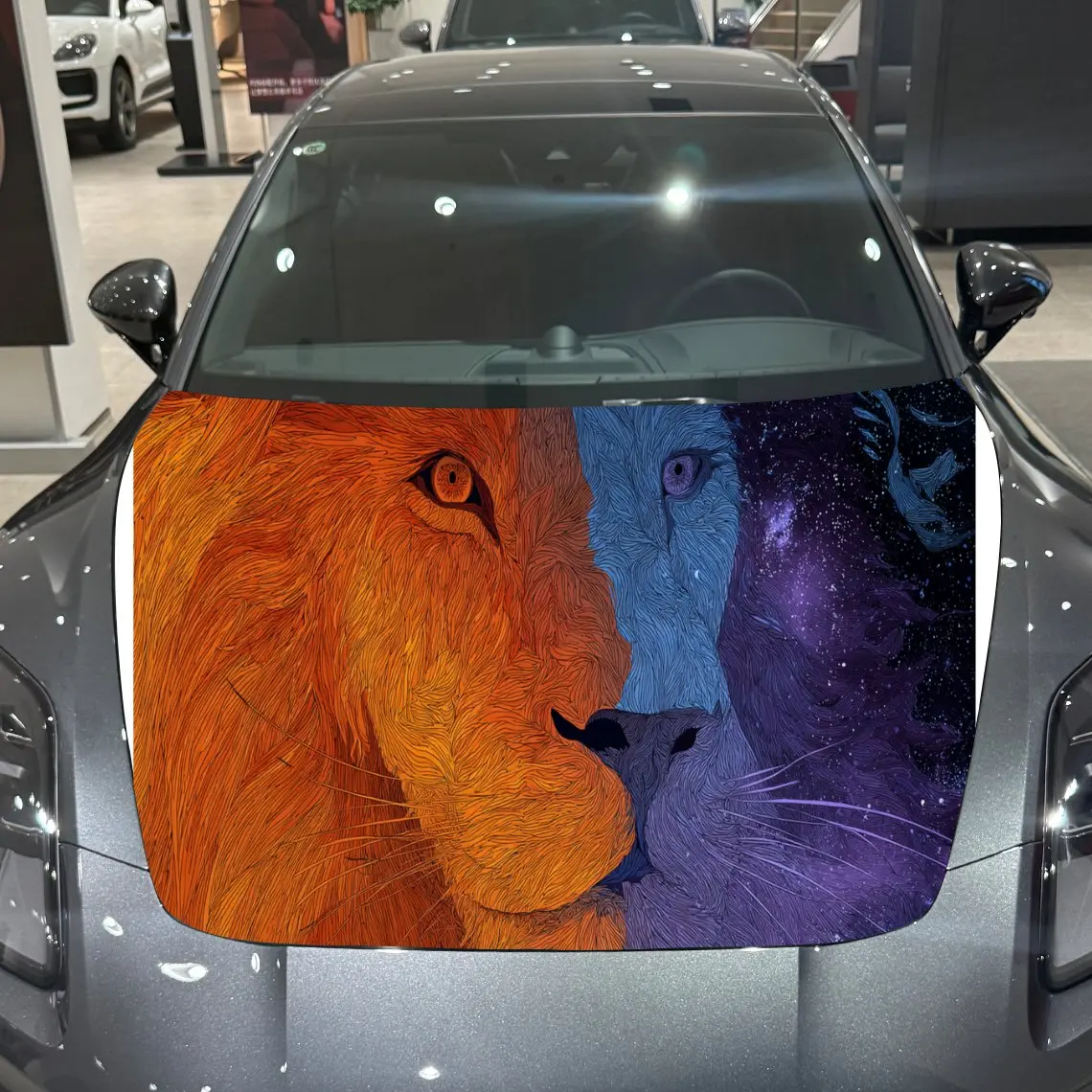 

Red and Blue Lion Car Hood Vinyl Stickers Car Surface Protection Decal Car Decoration Cover Vinyl Wraps Waterproof Self-adhesive