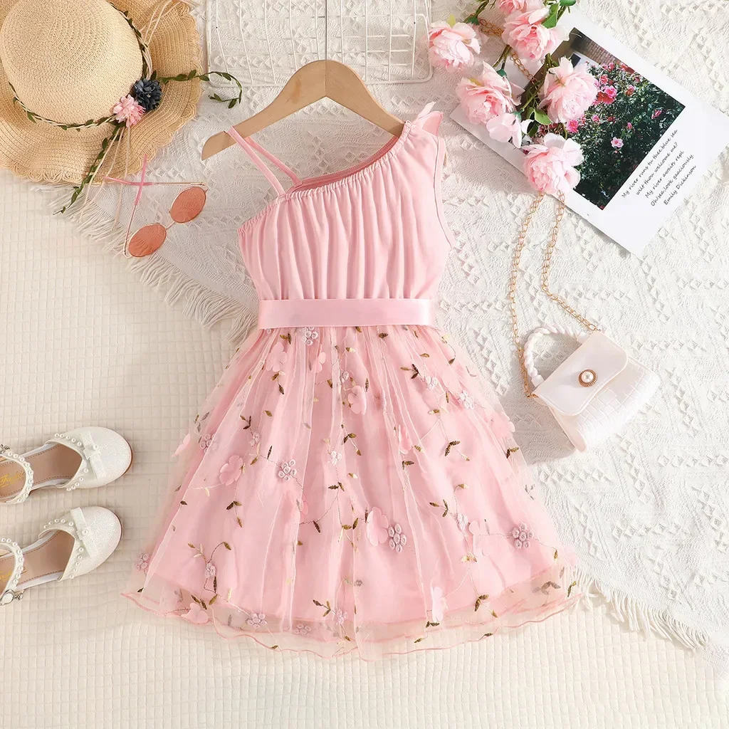 Dress For Kids 2-7 Years old Birthday Ruffled Embroidered Sleeveless Floral Princess Dresses Ootd For Baby Girl