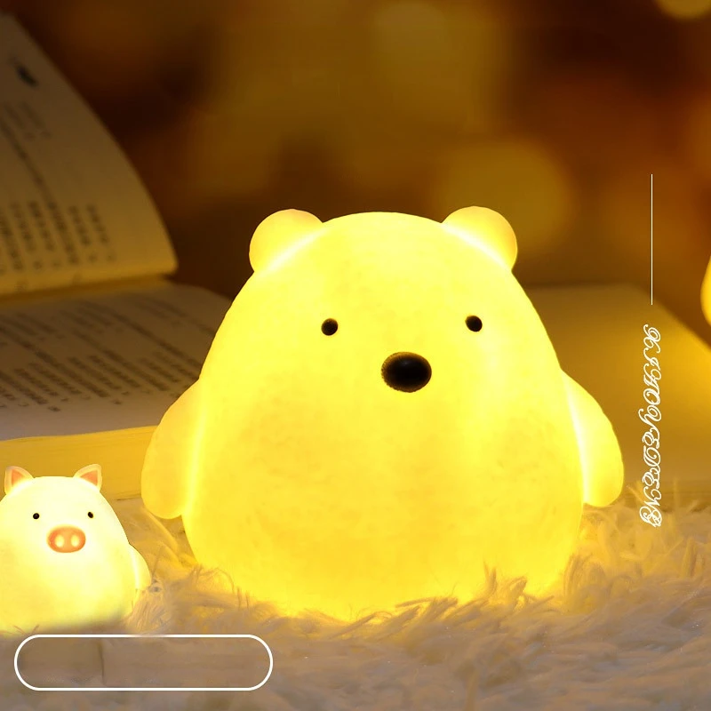 The New Cute Night Light Silicone Heart Animal Duck Rabbit Pig LED Night Lamp for Baby Children Kid Bedroom Decorative Lighting