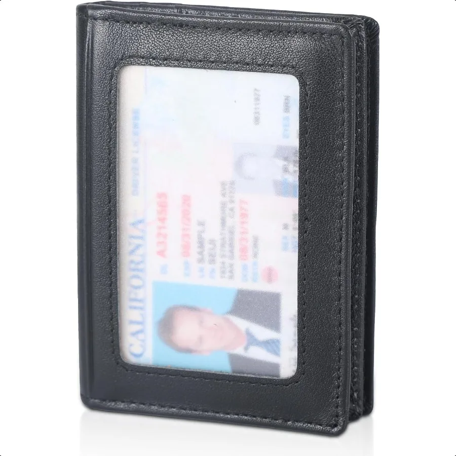 

Передний карман с блокировкой RFID, минималистичный тонкий кожаный двойной кошелек, чехол для кредитных карт, держатель для удостоверения личности