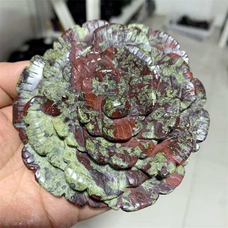 Natural Dragon Blood Stone Peony Carving Powerful Statue Healing Flower Stones Faucet For Room Decoration Gifts 1pcs