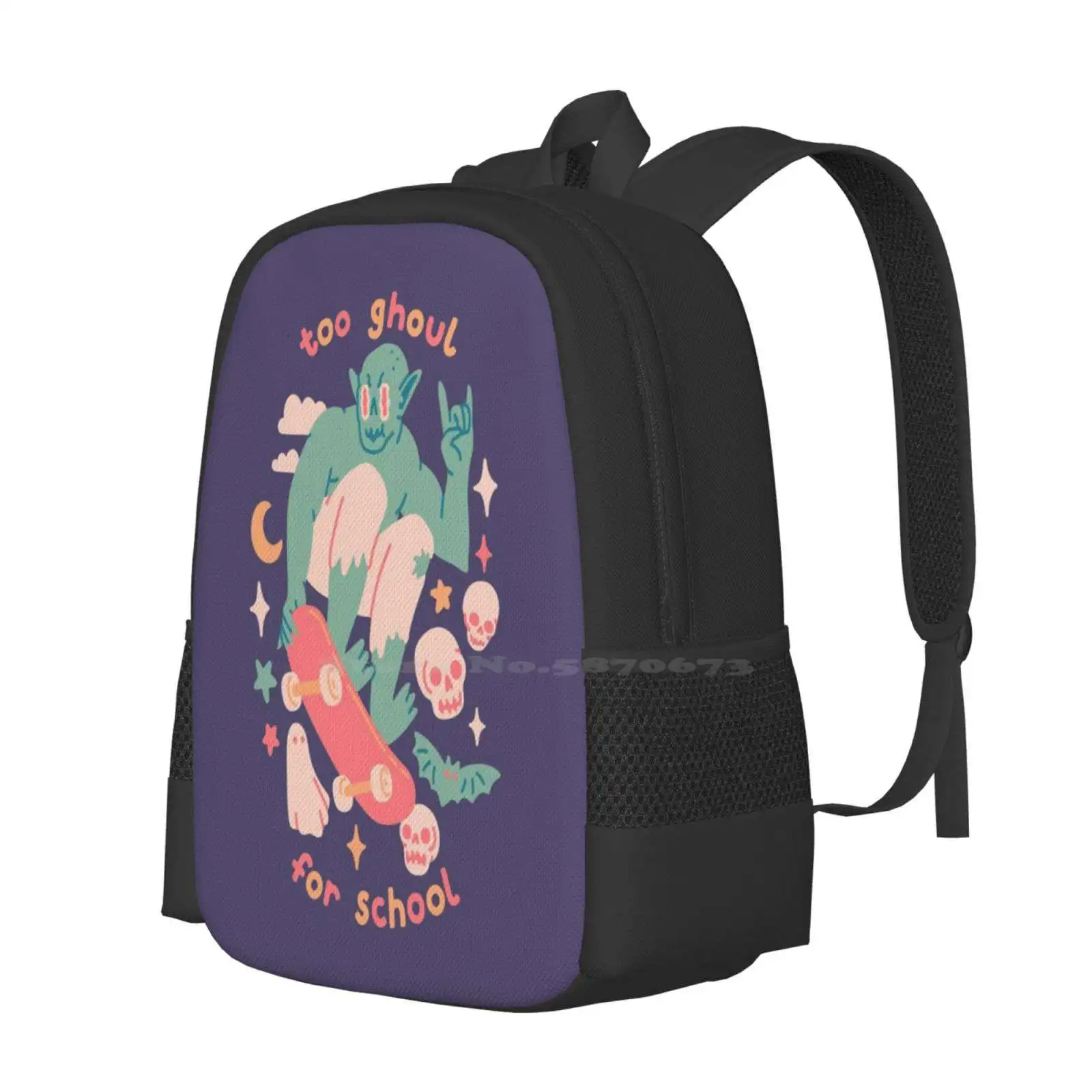 Too Ghoul For School Borse da scuola per ragazze adolescenti Borse da viaggio per laptop Ghouls Halloween Zombies Goblins Cute Funny Bat Crypt