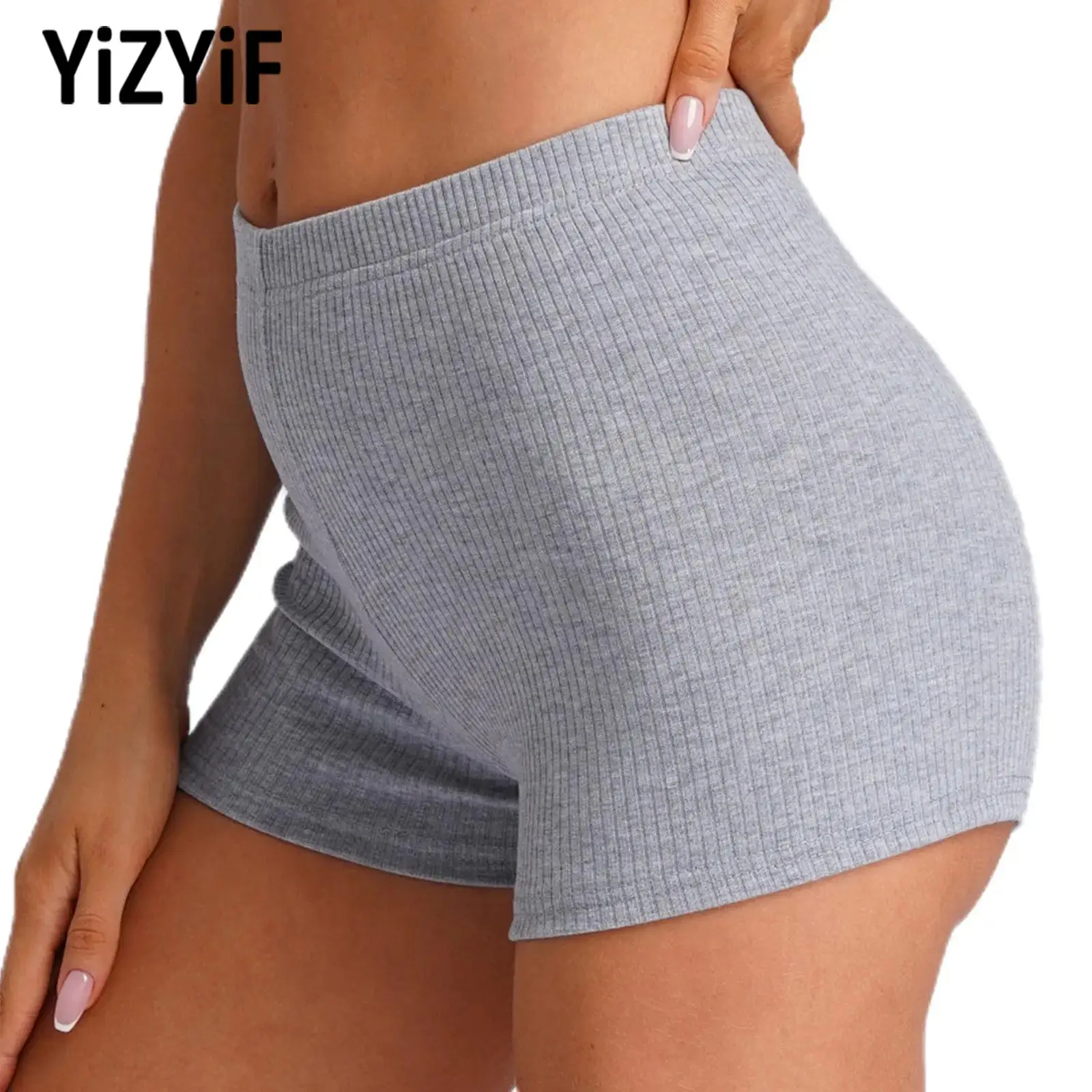 

Women High Waist Ribbed Knitted Sports Short Soft Elastic Waistband Sports Workout Pilates Ladies Yoga Wear Hot Pants Daily Wear