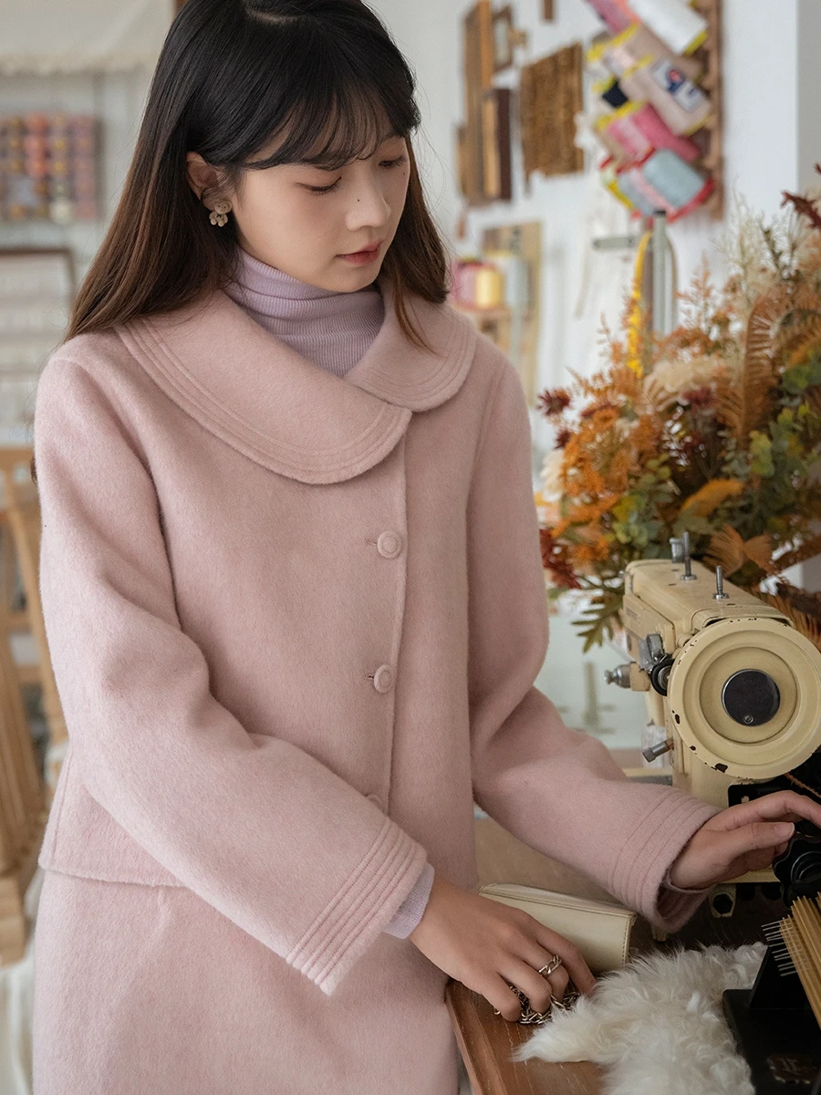 

Ретро двусторонняя шерстяная куртка розового цвета, комплект из двух предметов маленького размера для женщин, модная верхняя одежда от I'm Miss Tun