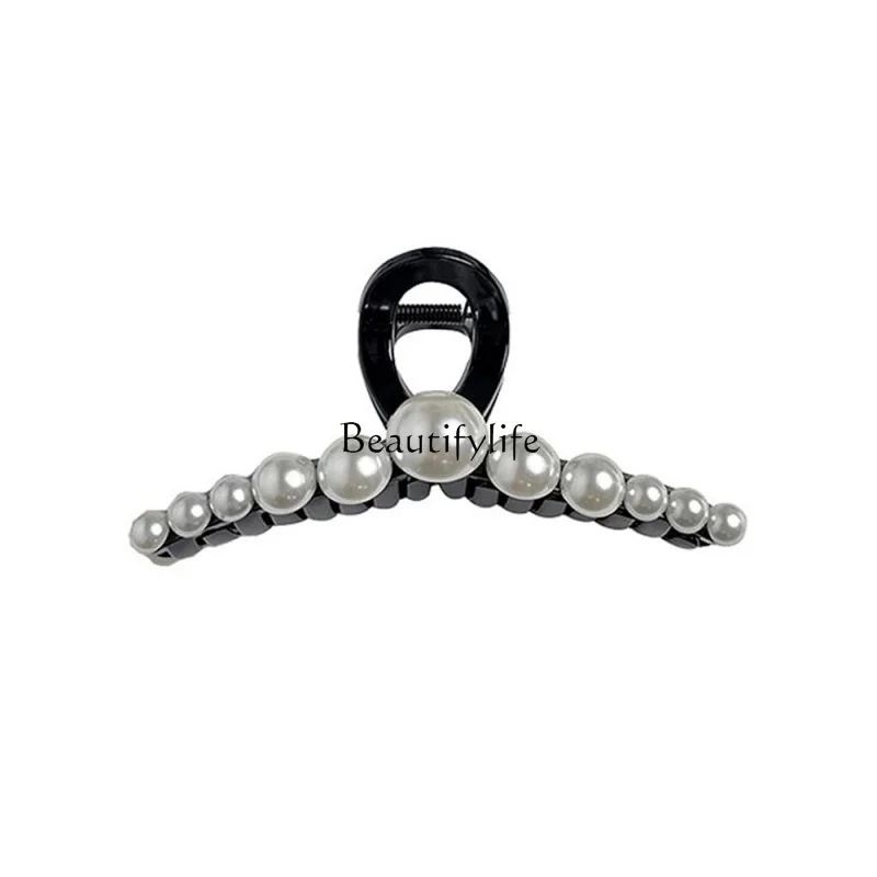 

Eight-Character Barrettes Word Clip Large Grip High-End Pearl Feeling Shark Clip