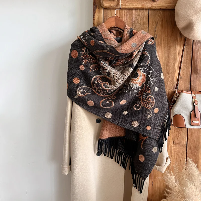 

2024 кашемировый зимний шарф, женский теплый толстый пашминовый дизайнерский шарф в этническом стиле с принтом, шарфы, разноцветные искусственные шали