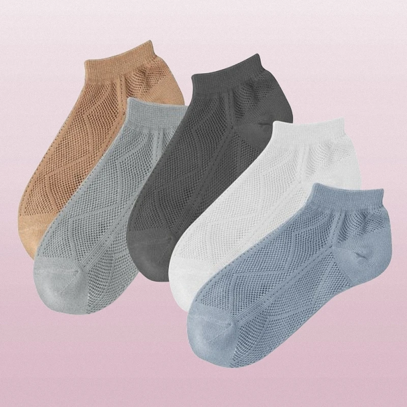 Chaussettes respirantes à bouche peu profonde pour hommes, chaussettes décontractées fines, maille assortie, confortables, document solide, courtes, été, nouveau, 5/10, 2024 paires