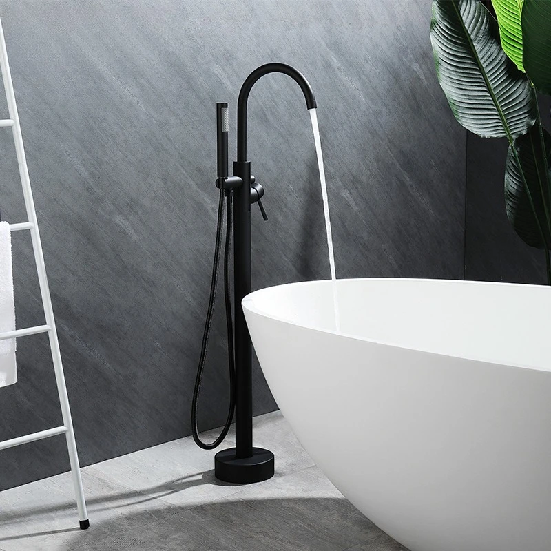 All-copper bathtub floor-to-ceiling hot and cold mixing valve cylinder edge vertical copper faucet shower and bath