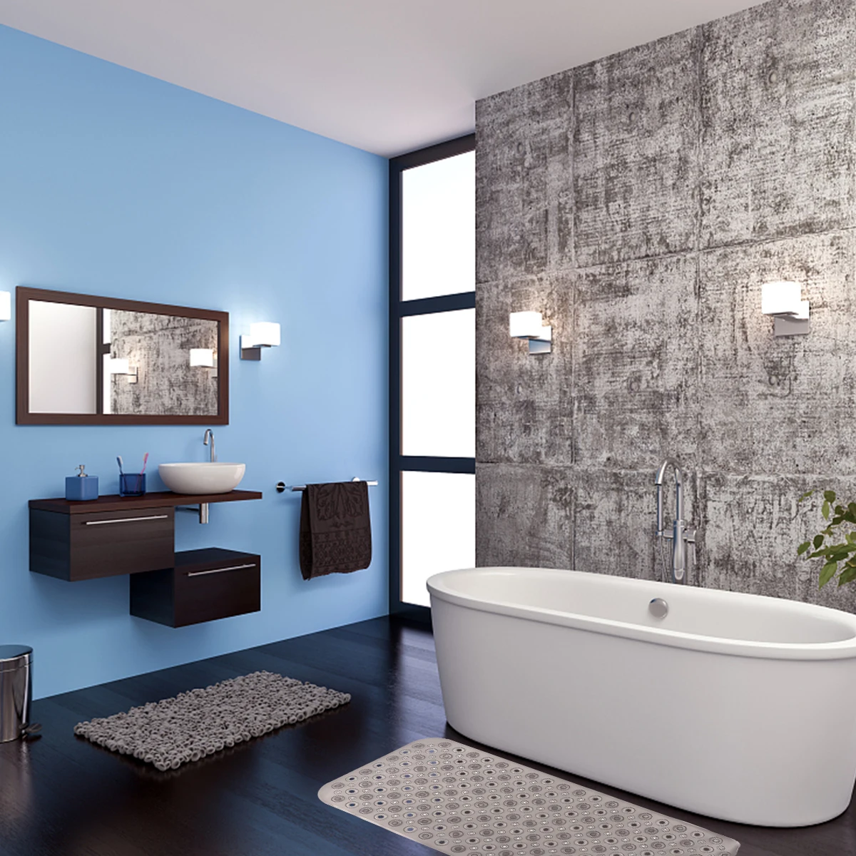 

Non-Slip Floor Mat 88x40cm PVC Dark Grey Donut Design Long Lasting Massage Feet Quick Drainage Suction Cups Home Use