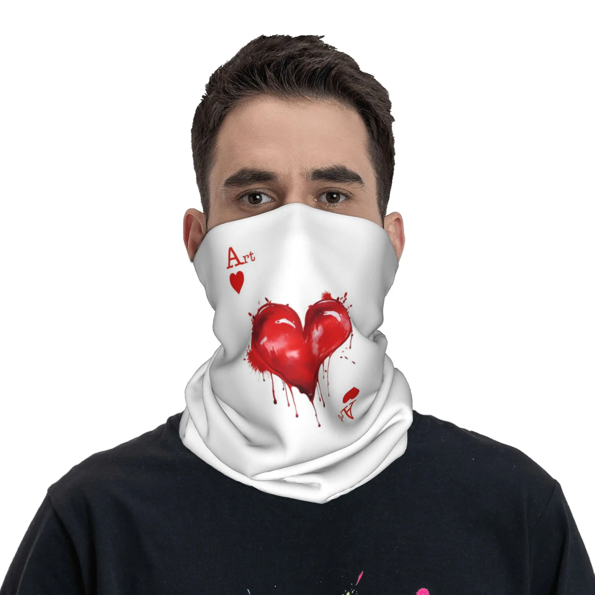 Poker Ace of Hearts Bandana Neck Gaiter Printed Mask Scarf Warm Headband Hiking Fishing Unisex Adult