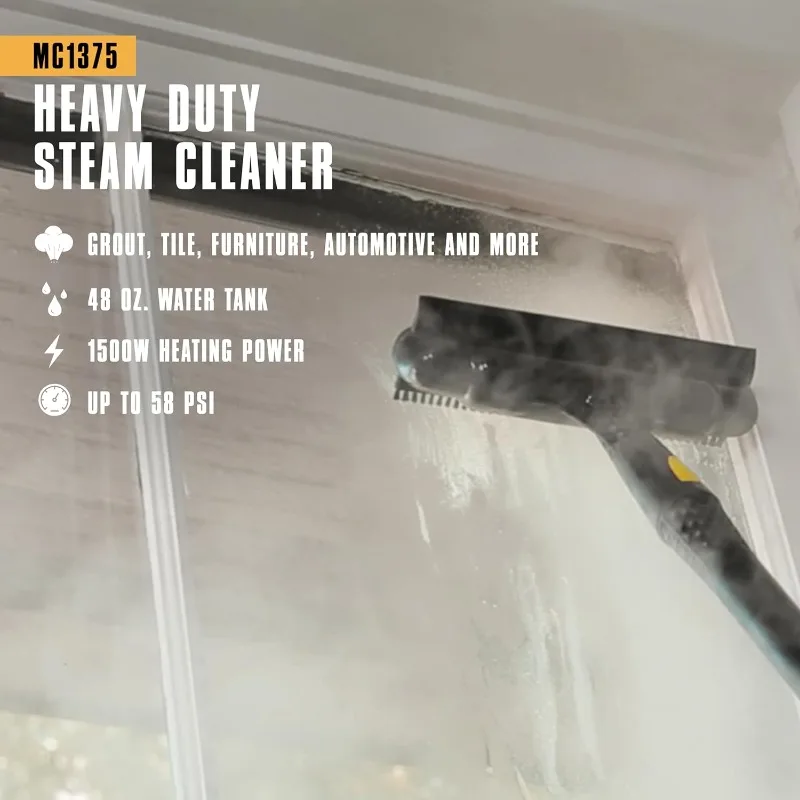 McCulloch Canister Steam Cleaner MC1375, 90 Minute Runtime, 20 Accessories: Jet Nozzle, Brushes, & More