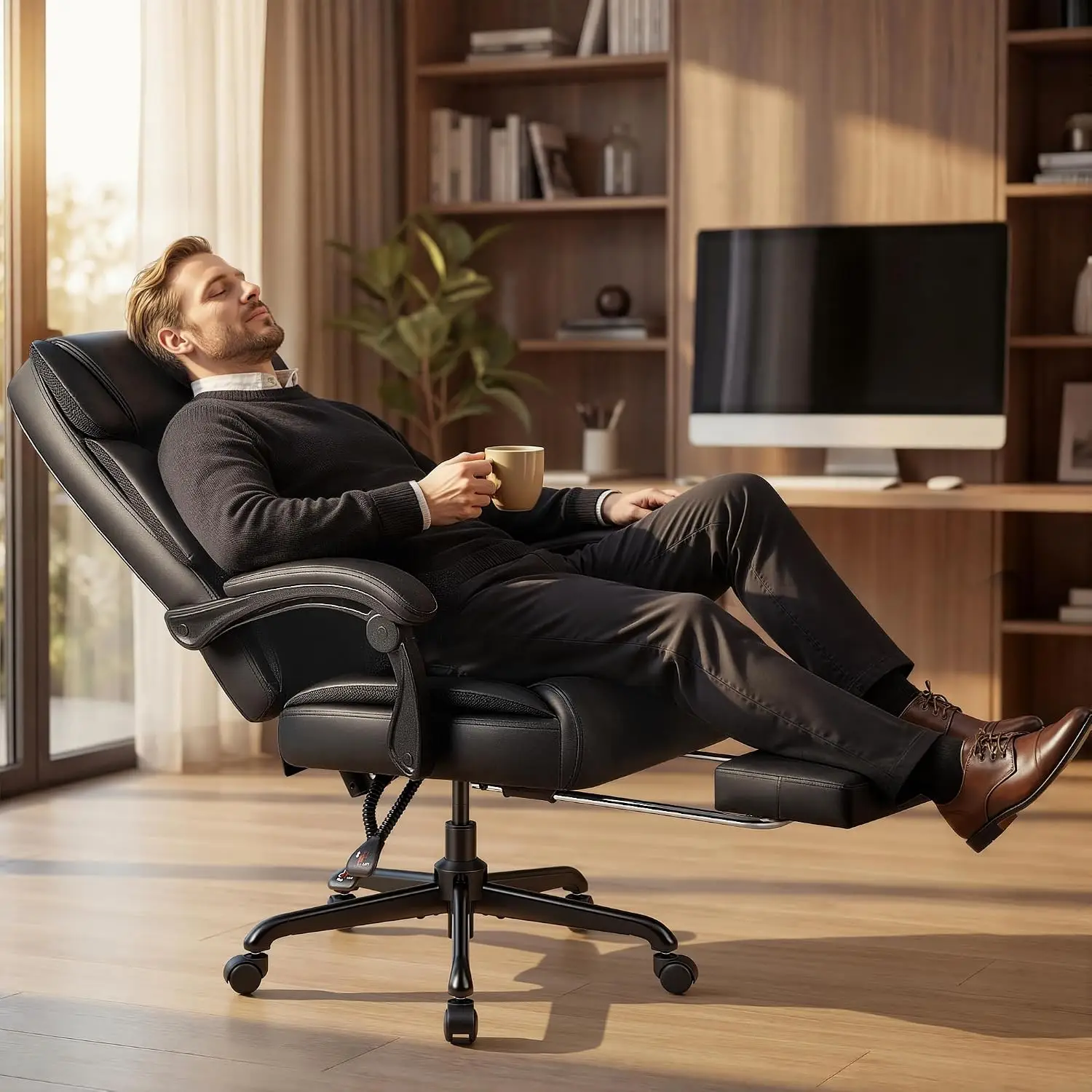 Massage Office Chair with 6 Point Vibration and Heat, Ergonomic Executive Home Office Desk Chair with Foot Rest, High Back 400LB