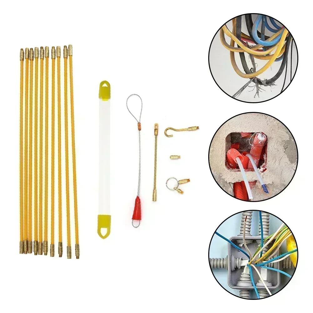 10Pcs Fiberglas Draht Kabel Push Puller Lauf Stangen Fisch Ziehen Kit Wand Elektrische Drähte Mit Haken Stangen Werkzeug Zubehör