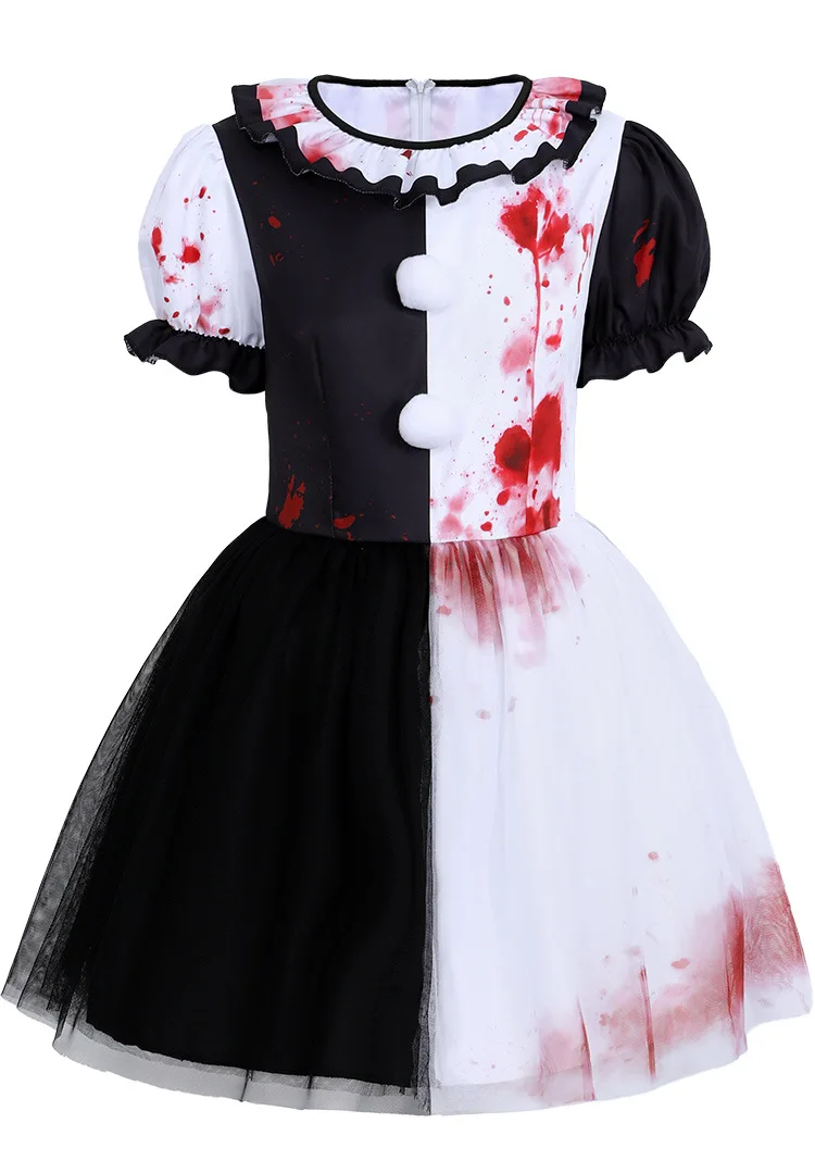 Déguisement Clown Sanglant Femme – Robe Tutu Noire et Blanche – photo 7