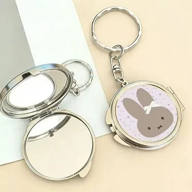 Kawaii Miffy Foldable Mirror Cute Cartoon Miffy Portable Foldable Double-Sided Mini Makeup Mirror Small Bag Hanger Keychain