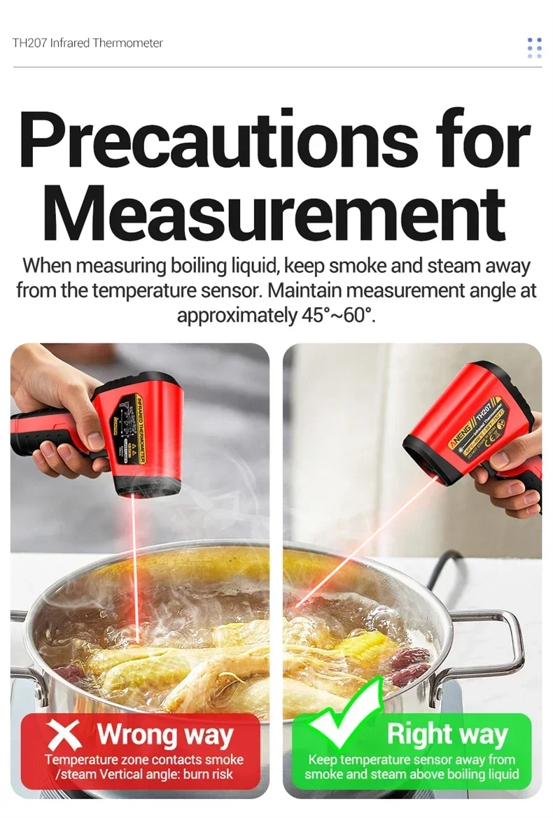 Infrarot-Laserthermometer -50~400 ° C Wiederaufladbares ANENG TH207 Hochsensibles Industriequalitäts-Berührungsloses Digitalprüfgerät – Detail 7