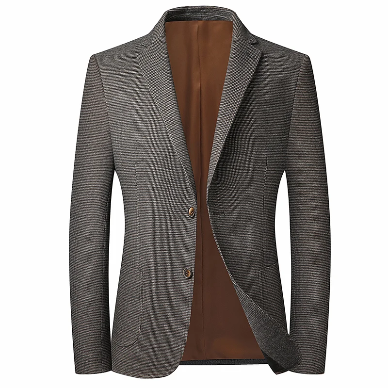 

England Style Men Houndstooth Wool Blazers Slim Fit Design Suit Tailored Coat Middle Class Gray Outfits Timeless Style Clothes