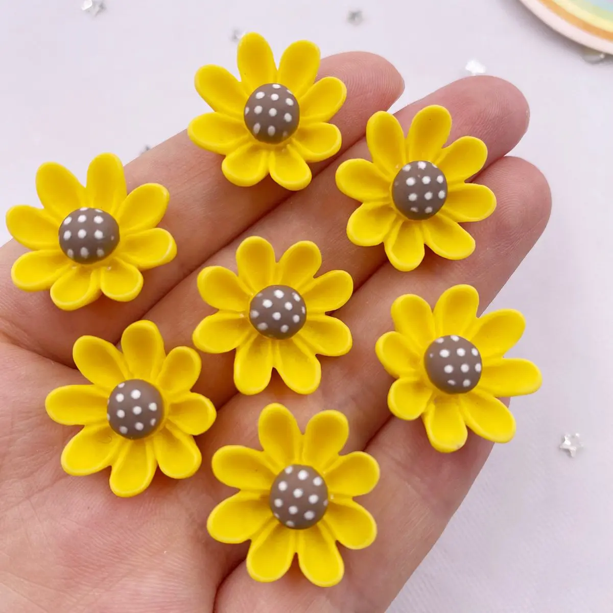 Resin 20mm  Colorful Painted Yellow Flower Flat back Stones Scrapbook 3D Garden Figurines 20PCS DIY Bow Decor Accessories Crafts