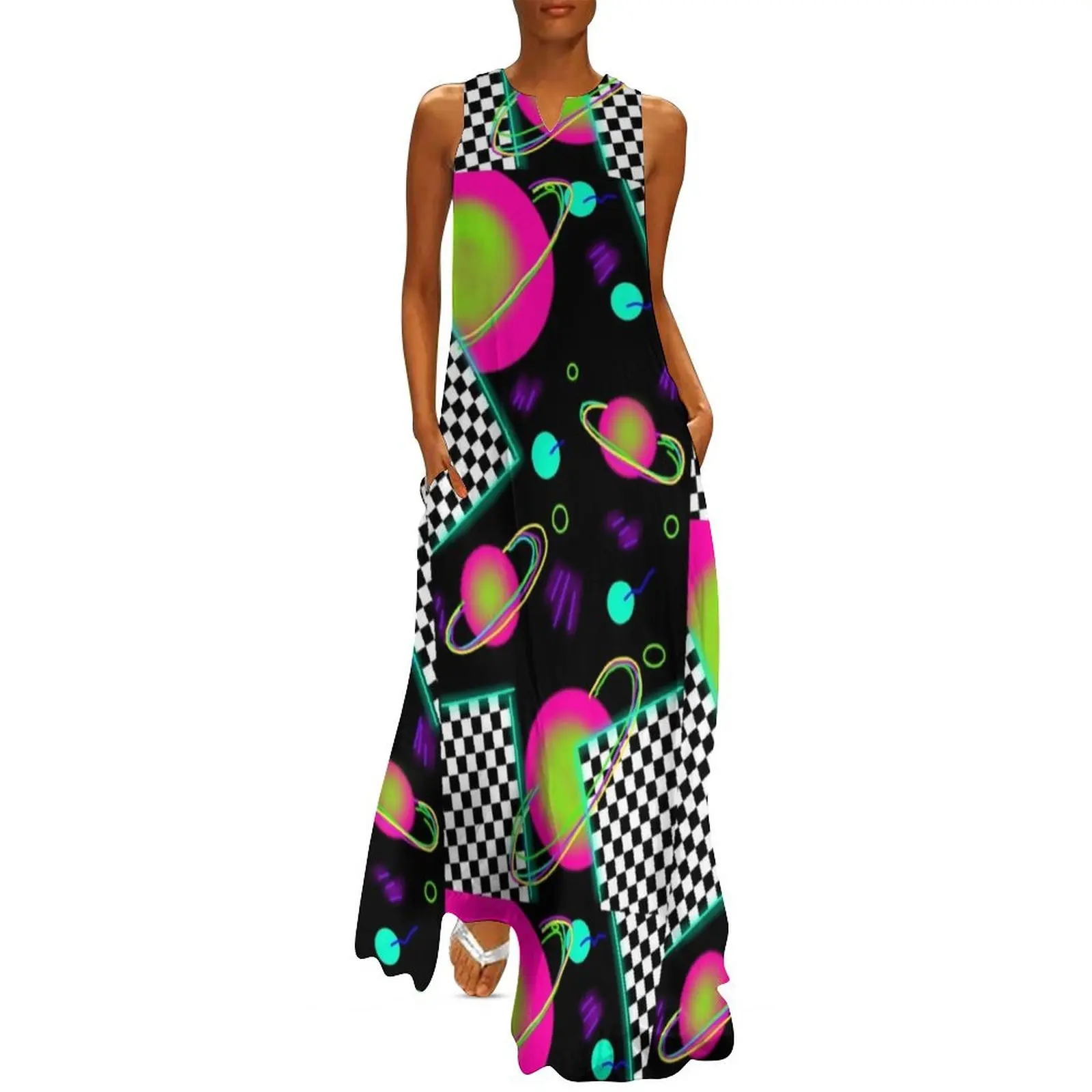 trippy neon 80's space party - planets and space globs Long Dress women's evening dresses 2025 Party dresses