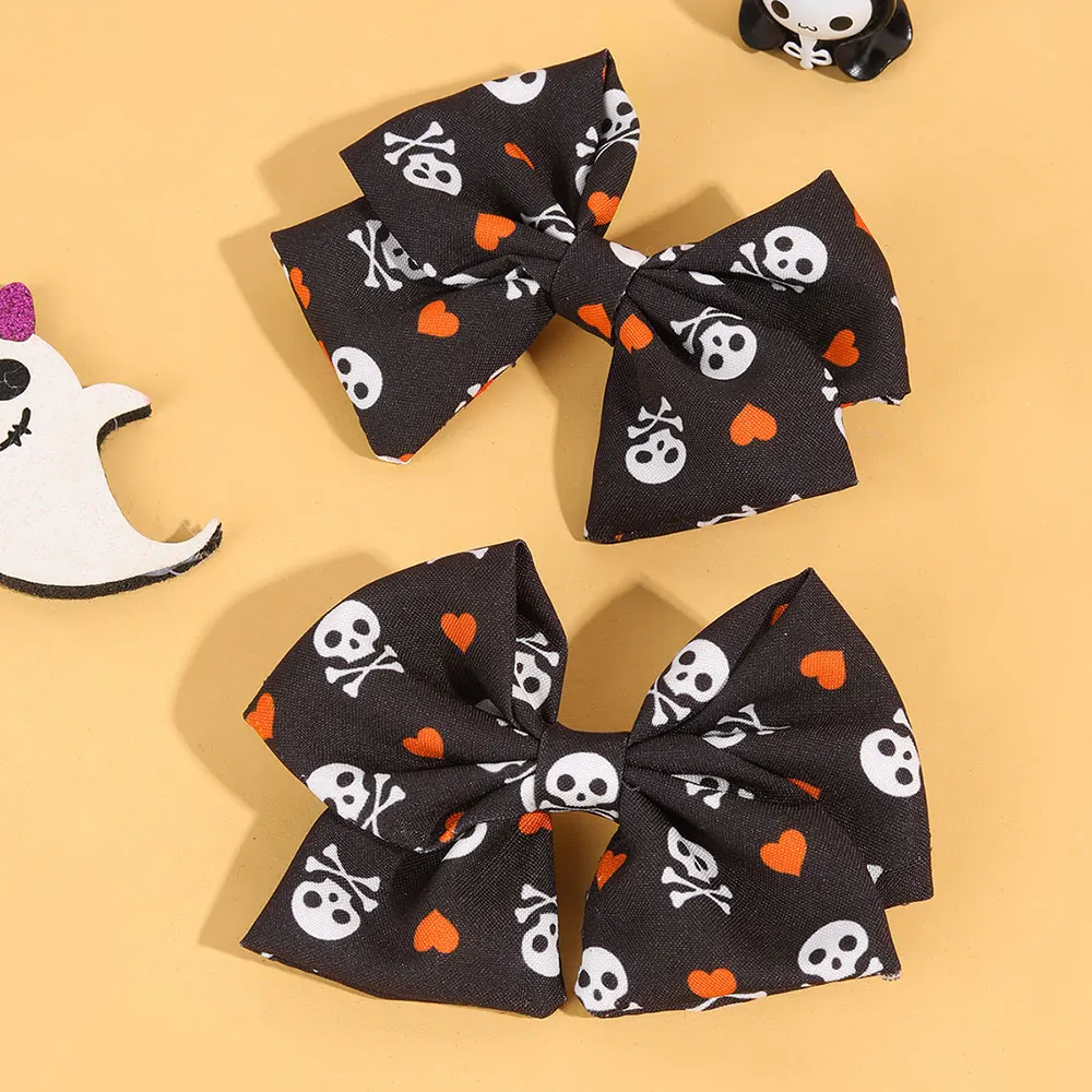 2PCS Halloween Bows Hairpin Cute Ribbon Skull Print Hair Clips For Girls Halloween Party Hair Accessories Kids Barrettes