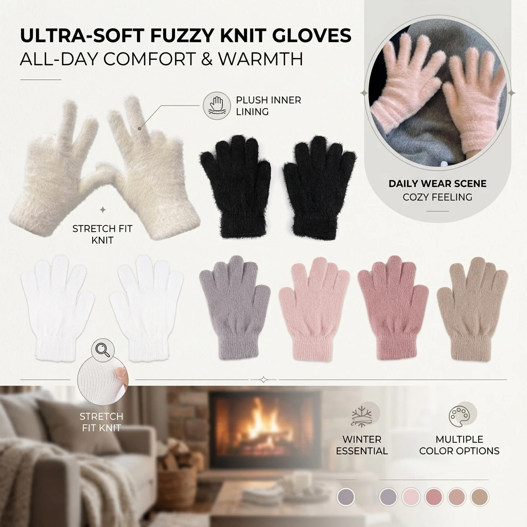 Women's Fashion Winter Mink Velvet Five Finger Gloves Warm Plush Cold-Proof Solid Color Wistiti Mittens for Outdoors Cycling