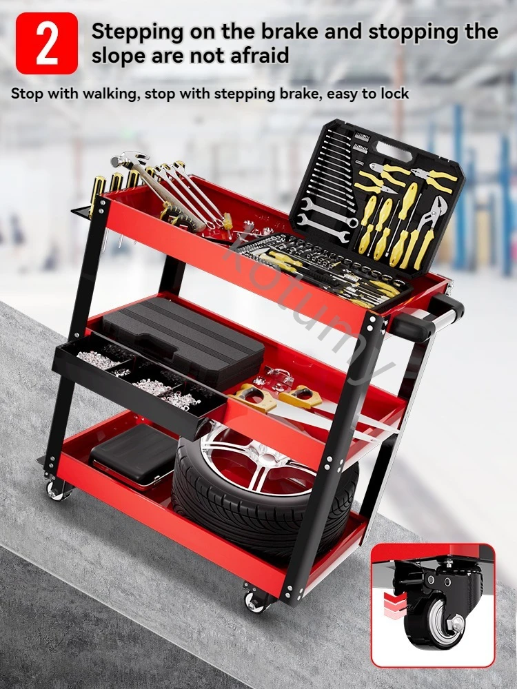 Mechanical Workshop Tools with Wheels Three Layers Mobile Storage Trolley Shelf Toolbox Car Beauty Tool