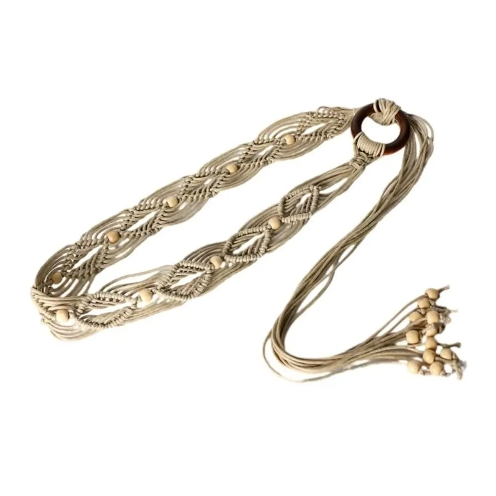

Casual Wax Rope Female Waist Rope Woven Knot Bohemian Style Waist Belt Handmade with Tassels Ethnic Style Waist Chain for Women