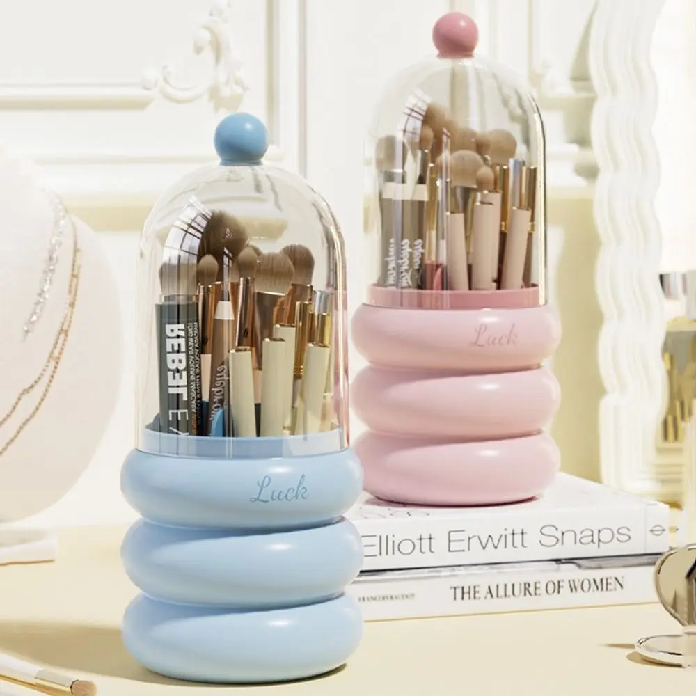 

360° Rotating Makeup Brushes Holder Dustproof with Lid Make Up Tools Box Large Capacity Multi-grid