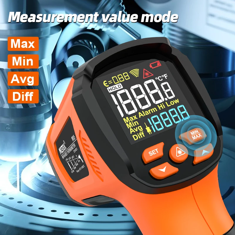 MESTEK Dual Laser Pyrometer -40°C~1600°C Non-contact Infrared Thermometer IR High Temperature Meter K-type Thermocouple Probe