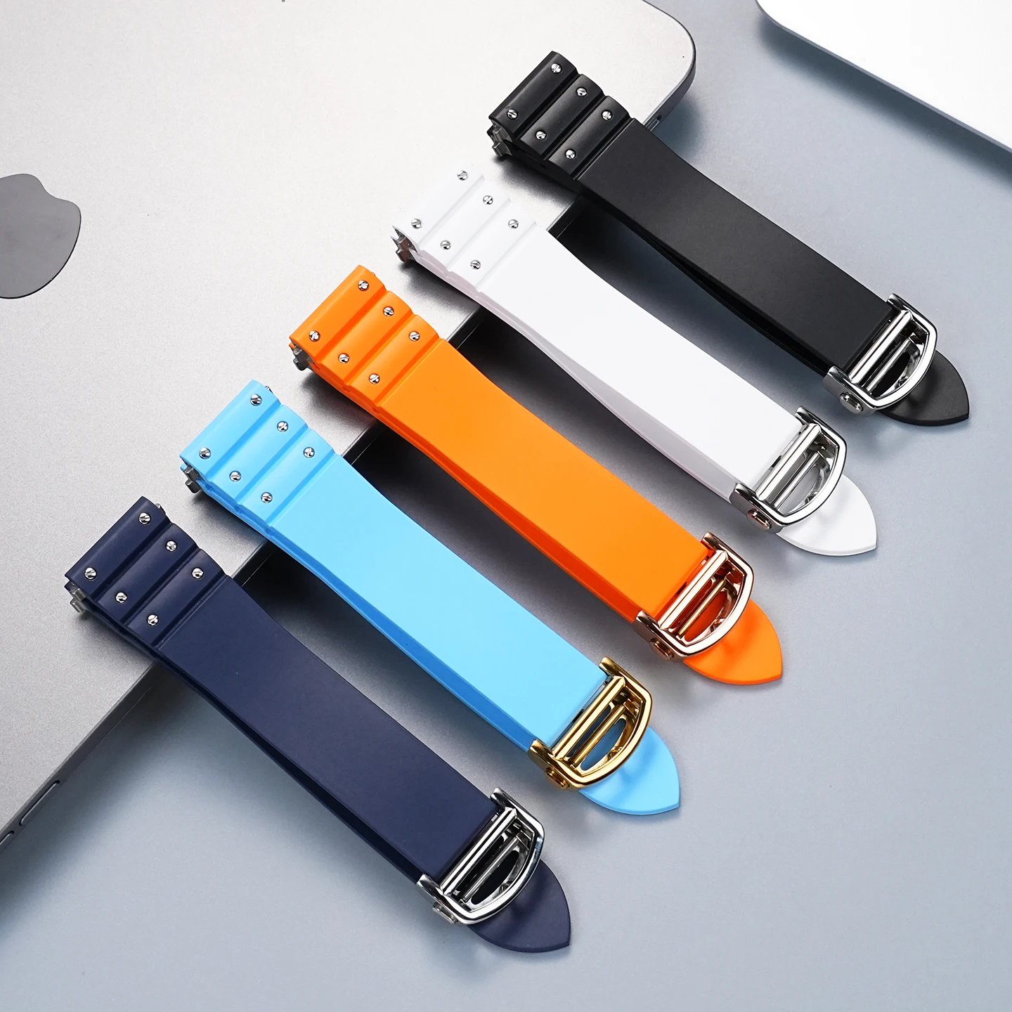 산토스 드 까르띠에 WSSA0009 WSSA0018/13/37 퀵 릴리즈 FKM 시계줄 남성 스포츠 플루오로러버 시계밴드 21mm 폴드 버클