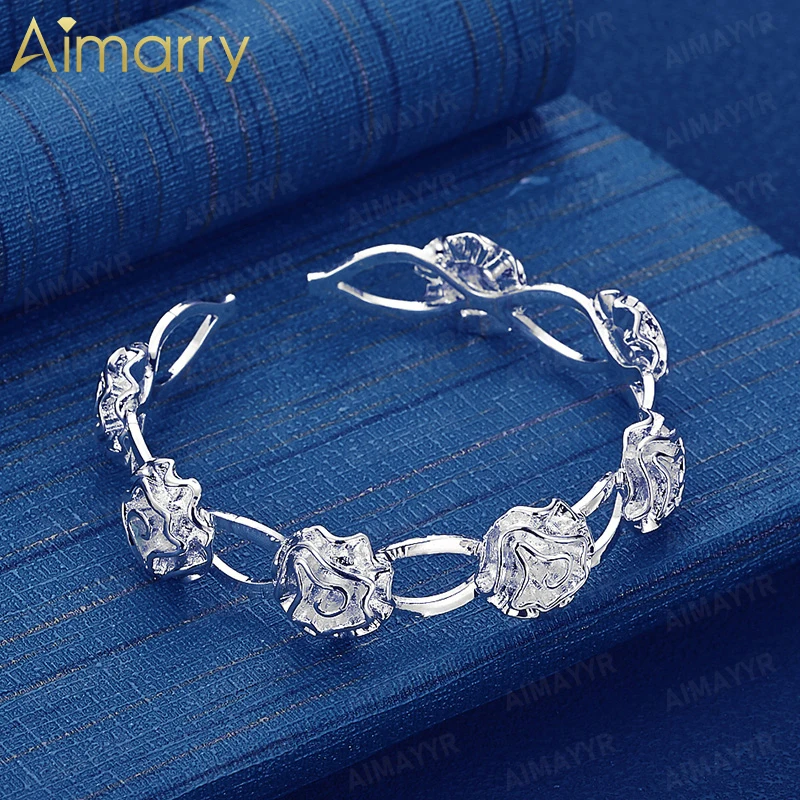 925 Sterling Silver Three-dimensional Carved Rose Bracelet for Women's Parties Banquets Weddings High-quality Fashion Jewelry