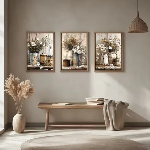 Daisy Potted Plants and Iron Cans Still Life Diamond Painting Triptych Diy Cross Stitch Kits Full Diamond Mosaic Art Embroidery