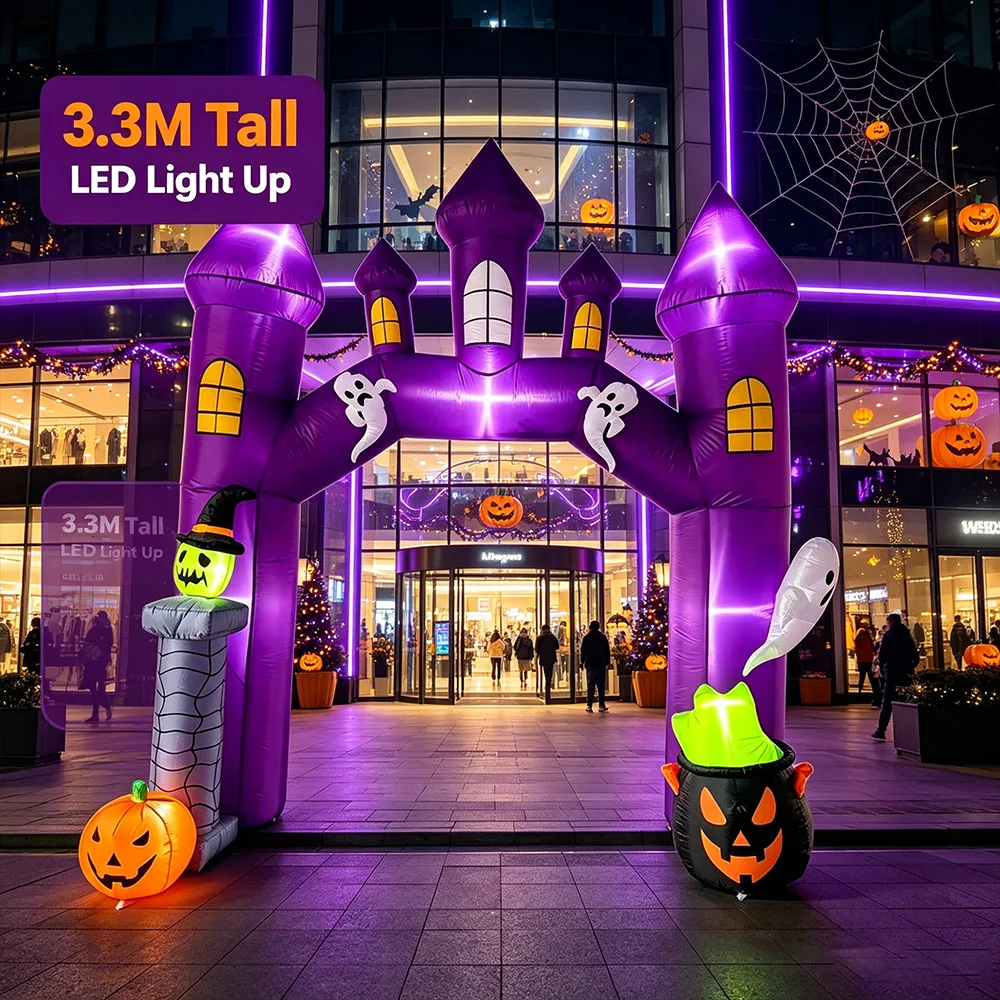 3.3M Halloween Inflatable Ghost Archway with LED Lights, Blow Up Yard Decor for Party Garden Lawn