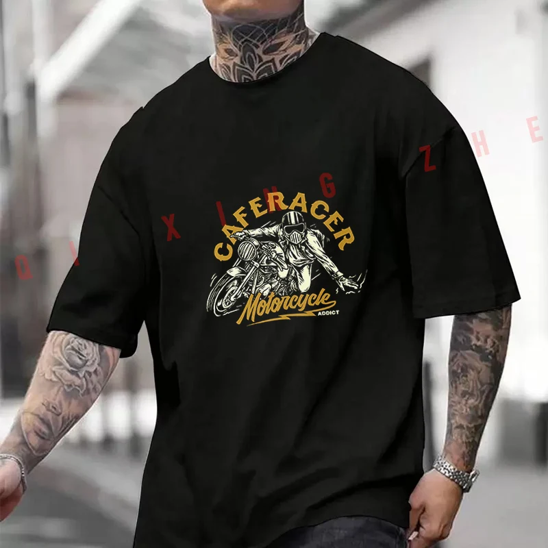 

Caferacer Motorcycle Addict T-Shirt Moto Cotton Cute Men Clothes Plain Summer Casual Short Sleeve Round Neck T Shirts