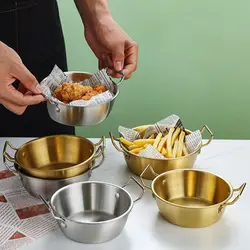 1Pcs with Handle Stainless Steel Bowl Food Serving Korean Cuisine Sauce Seasoning Dish Kitchen Tableware Gold Silver