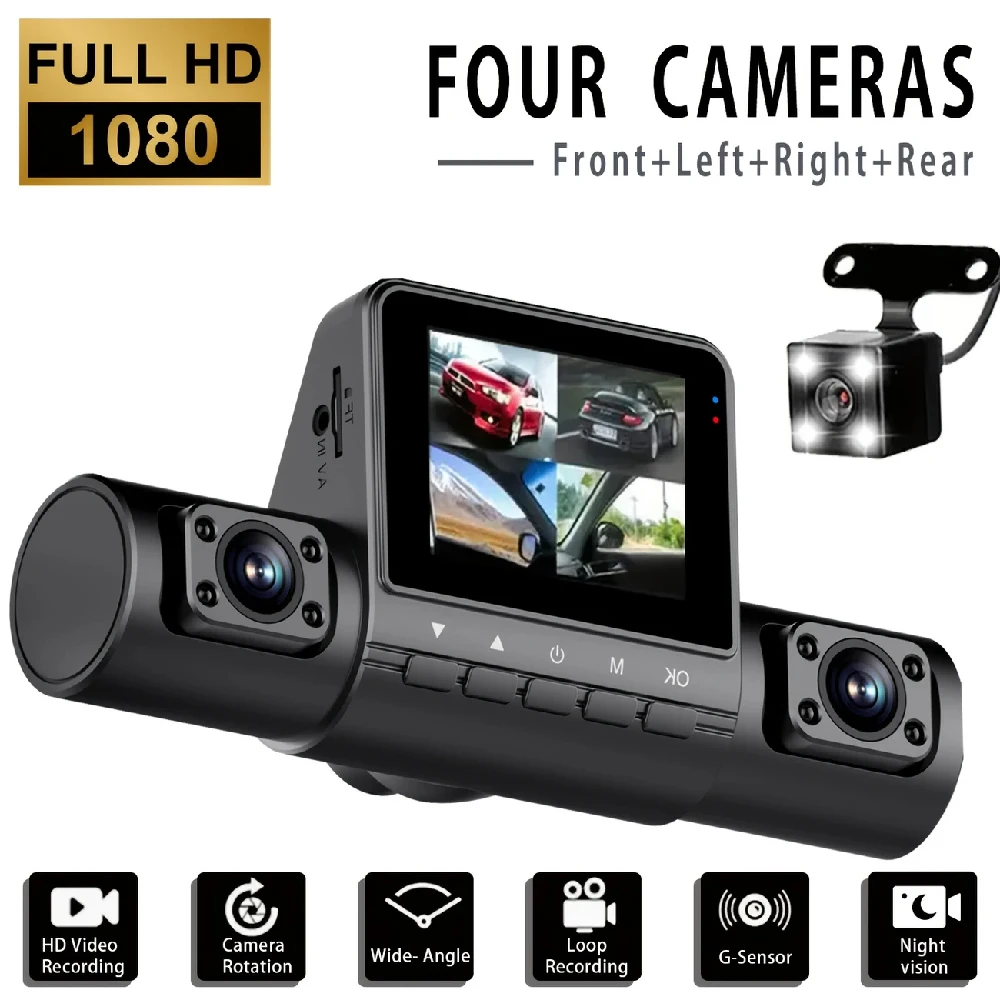 

360Degree 4channels HD1080P Dashcam 2inch IPS Car Camera Night Vision Recording Auto DVR Loop Dash Recorder Vehicle Accessories