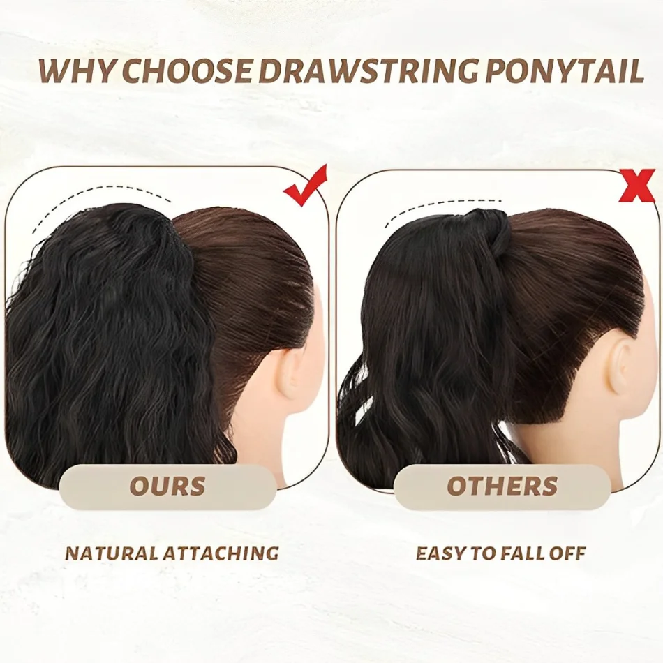 Gelombang air Ponytail rambut manusia Ekstensi warna Natural ekor kuda 12A rambut manusia Brasil ekor kuda untuk wanita gaun pesta 26 inci