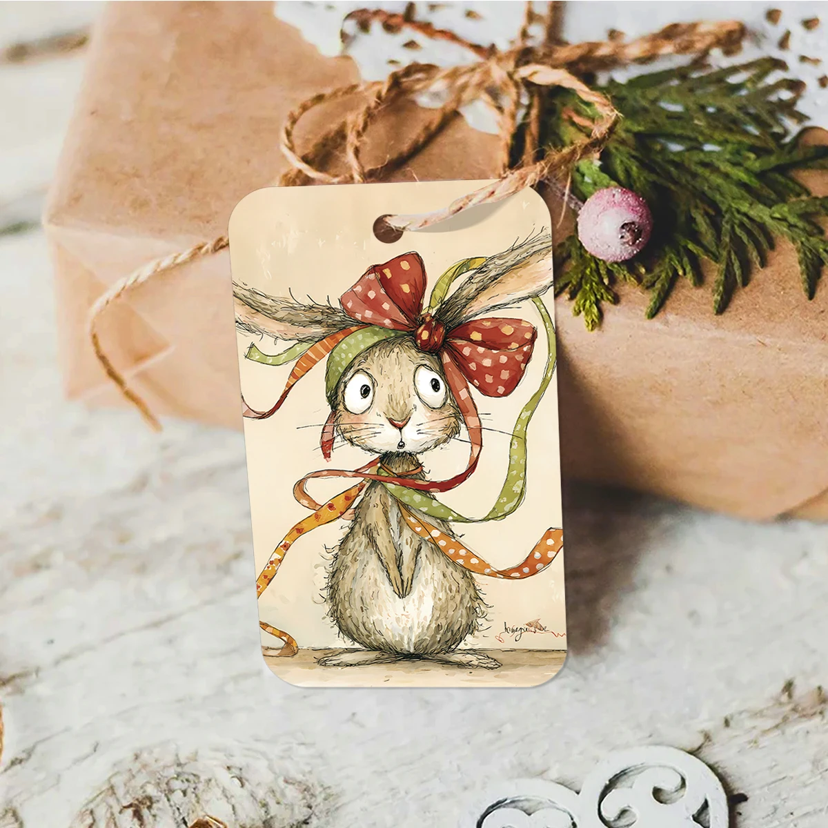50 Stück niedliche Geschenkanhänger mit Waldtiermotiven und 10 m Hanfseil, dekorative Hängeetiketten für Hochzeit, Geburtstag, Valentinstag, Partygeschenke – Detail 3