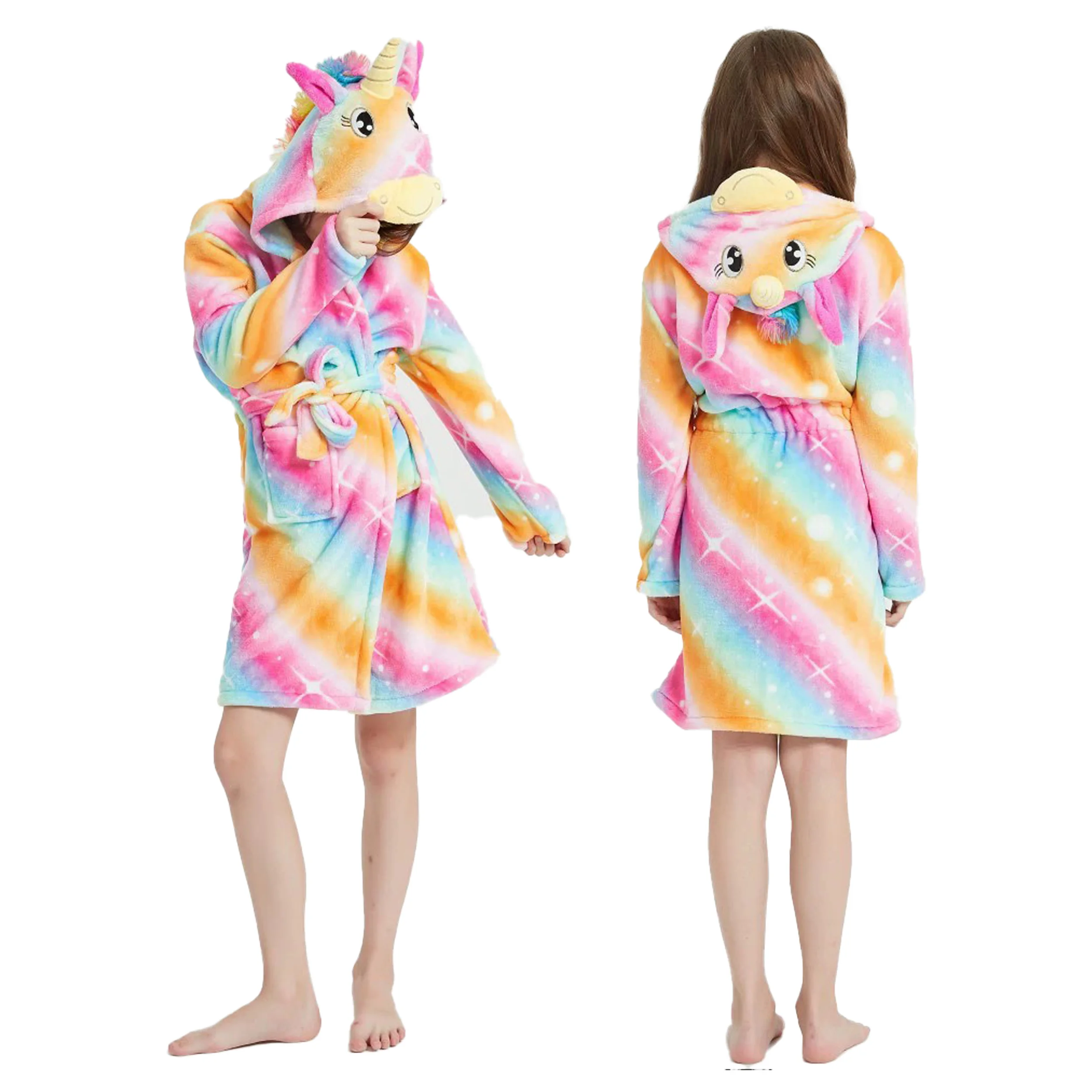 Girls Bathrobe Children Kigurum Unicorn Pyjamas Kids Flannel Bathrobes Nightgown Baby Sleepwear Hooded Bath Robe