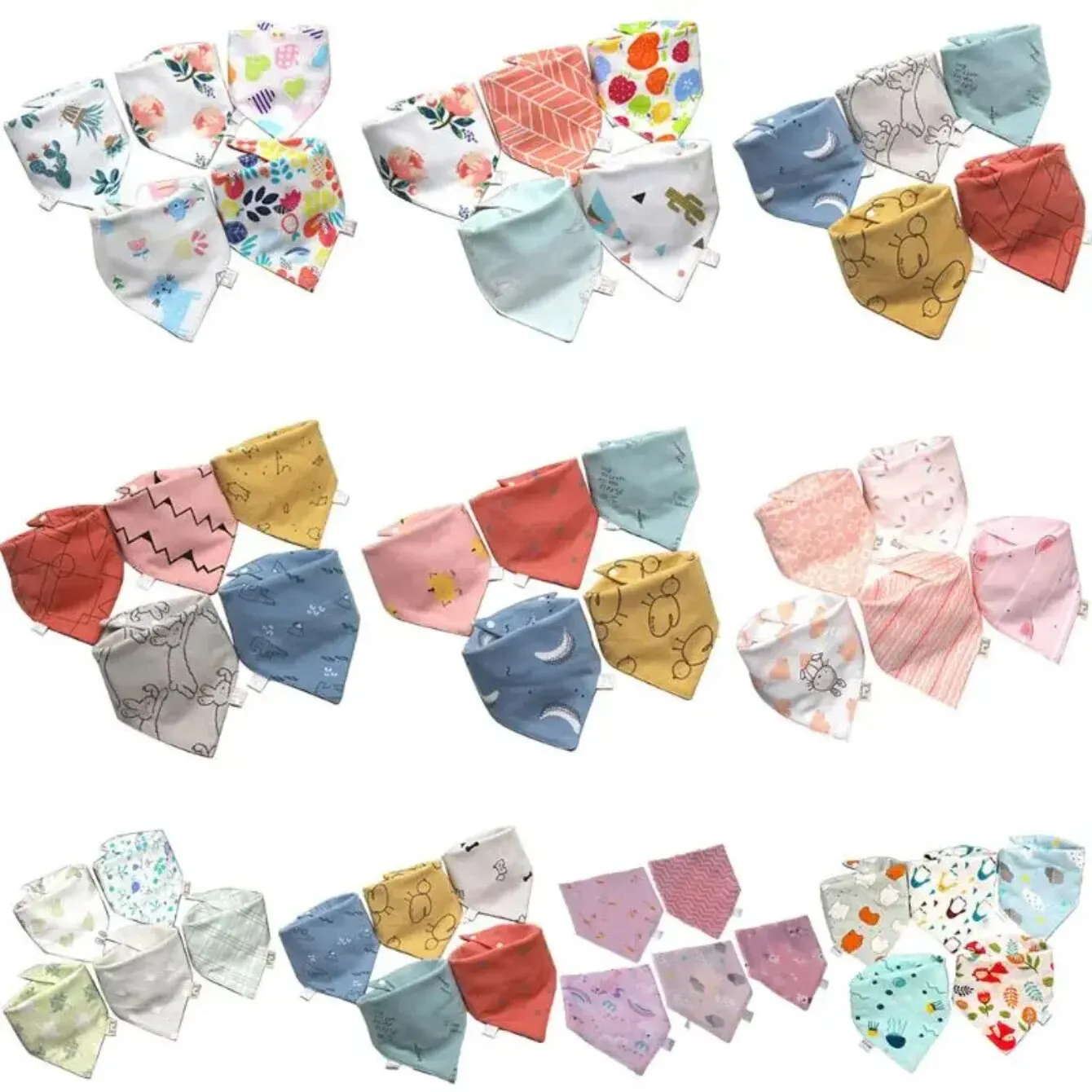 5pcs Baby Bibs Scarf Headscarf Bandana Triangle Towel Bibs Drip Towel Pretty Colourful Cartoon Printing Designs