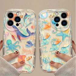 Funny Colorful Marine Organism Case For iPhone 16 15 14 13 12 11 Pro Max X XR XS 8 7 Plus SE 2020 Wave Shockproof Silicone Cover