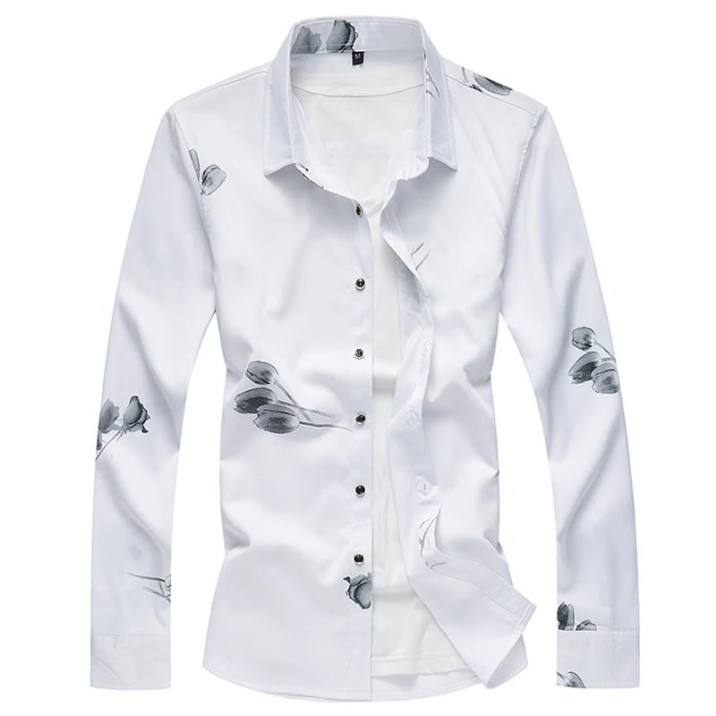 Men's Slim Fit Printed Long Sleeve Shirt Autumn Fashion Luxury Business Casual Party Night Club Wear M-7XL