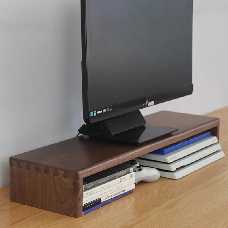 

Black Walnut Height Increasing Rack Desktop Monitor Stand with Mortise Tenon Technology Computer Desks Space Saving Storage Rack