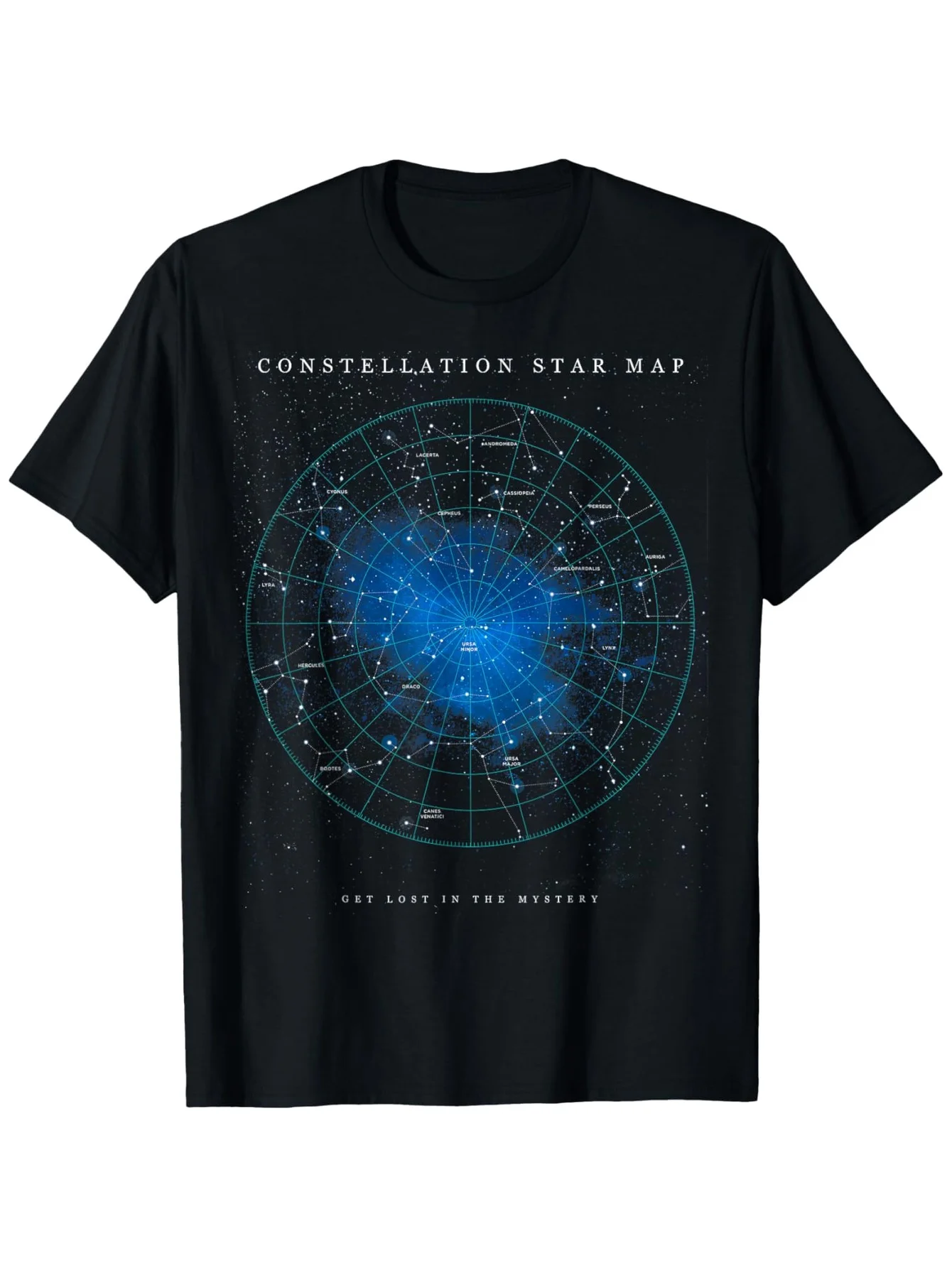 Black Astronomy T-Shirt Featuring Perseid Meteor Shower Design Short-Sleeved Classic Fit Soft and Comfortable Crew Neck