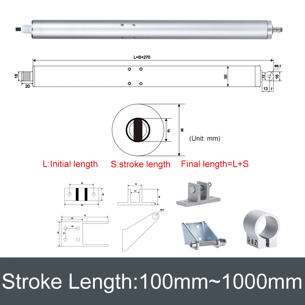 DHLA36 24V 80kg siłownik liniowy 100mm ~ 1000mm skok biały/czarny elektryczny silnik powłoka aluminiowa drążek teleskopowy