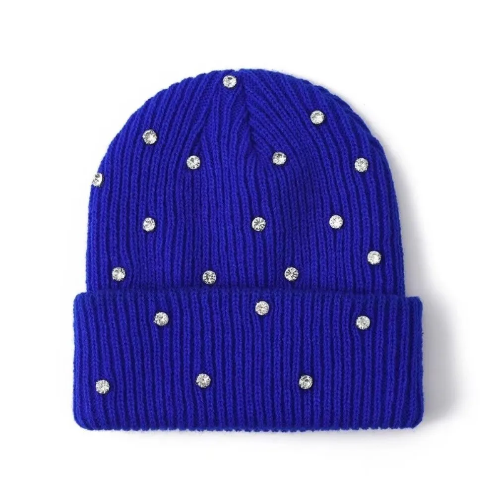 Sparkling Double Layer Knit Beanie Soft Stretch Street Fashion Winter Hat Glitter Crystal Decor Stretch Beanie For Ladies