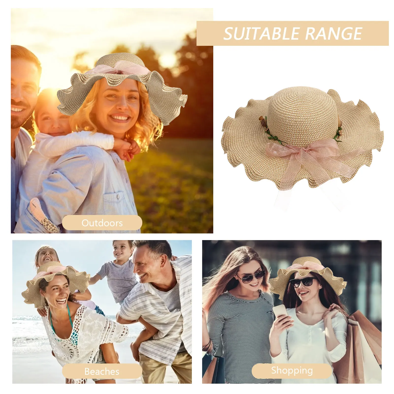 

1pc Wide Brim Outdoor Beach Casual Sunblock Sun Large Straw Wide Summer Straw Brimmed Girl Hat Breathable Large Sun Hat