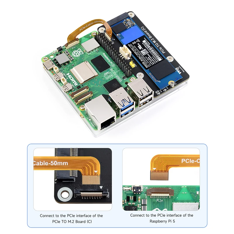 Placa PCIe a M.2(C) Lectura y escritura de alta velocidad para Raspberry Pi 5 2280 / 2260 / 2242 / 2230 tamaño Protocolo NVMe SSD M.2